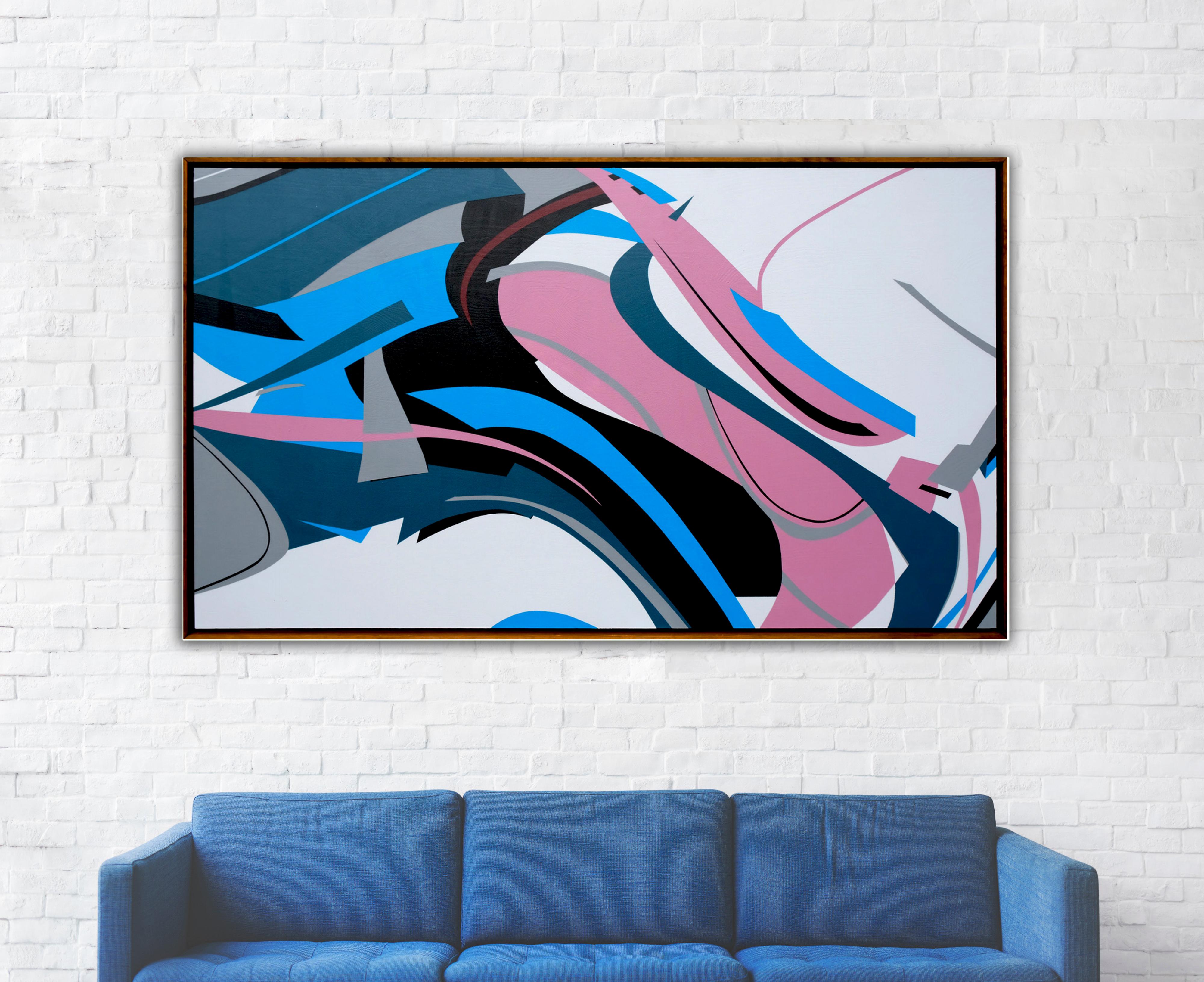 Pink Flow by Kera - Contemporary Geometric Abstraction with black and white 3