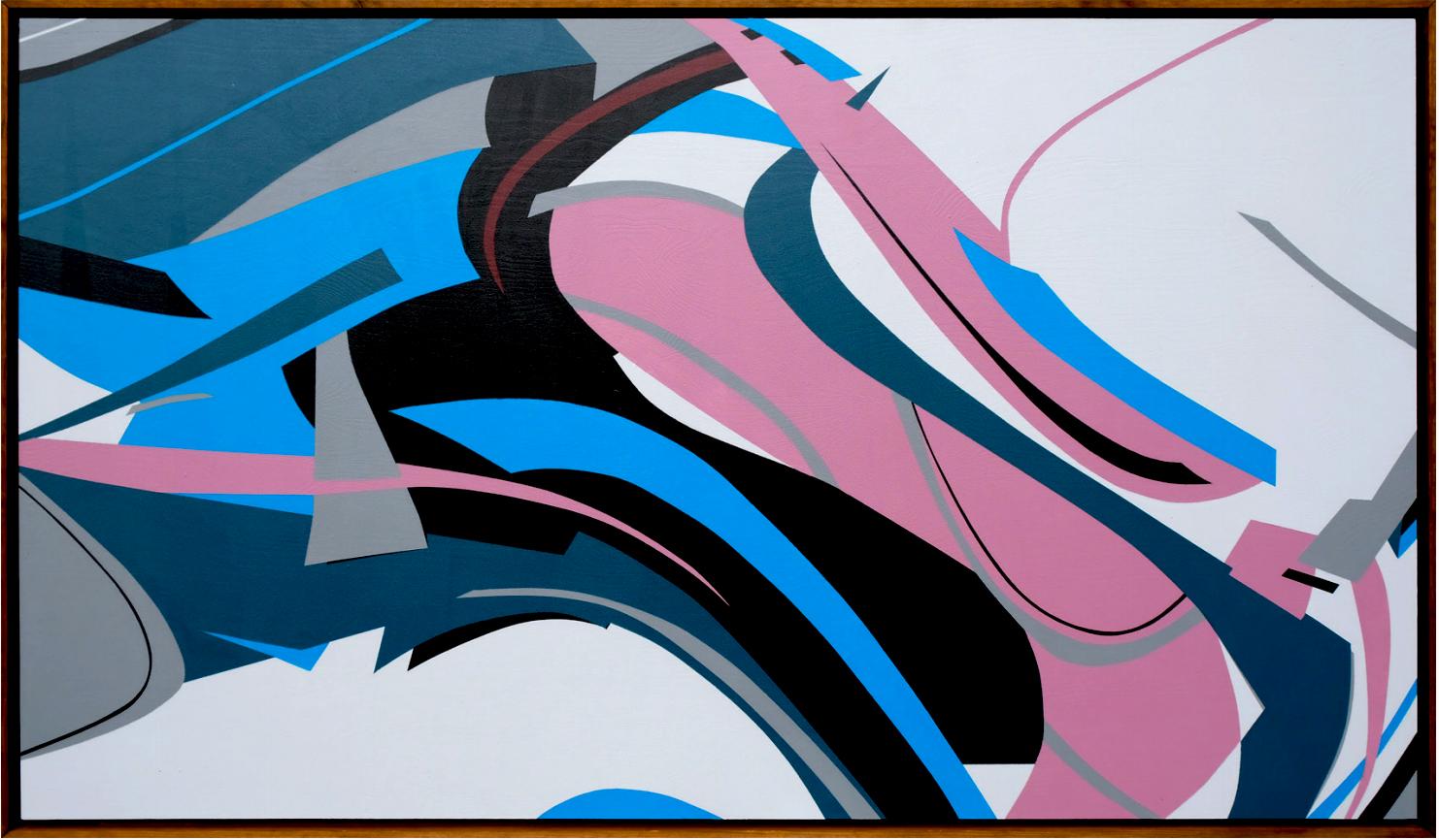 Pink Flow di Kera - Astrazione geometrica contemporanea in bianco e nero