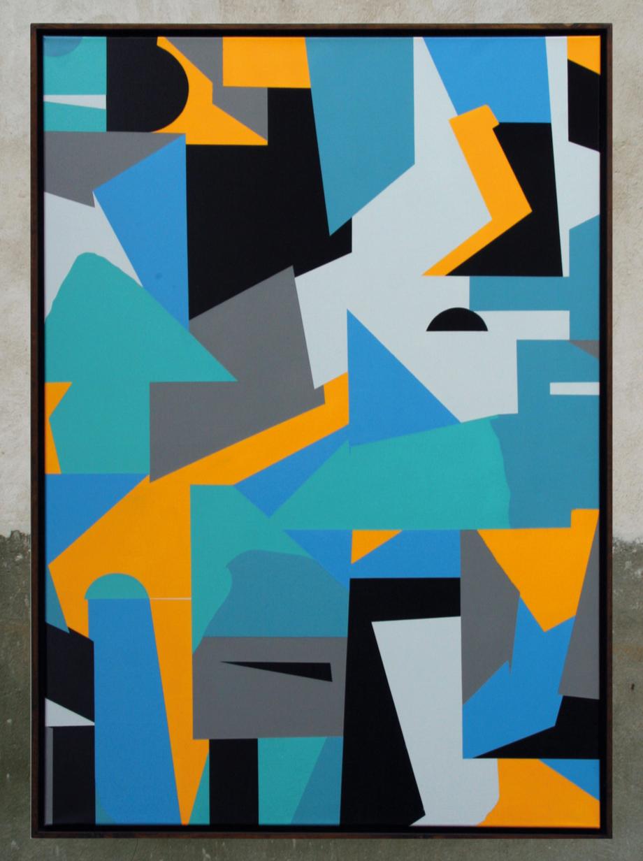 Interior Painting Kera - Sans titre 028 - Abstraction géométrique avec turquoise, noir et bleu