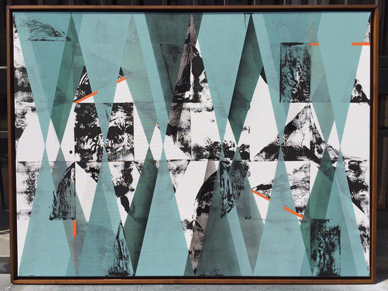 Untitled 034 by Kera - Abstraction géométrique avec turquoise, noir et bleu en vente 2