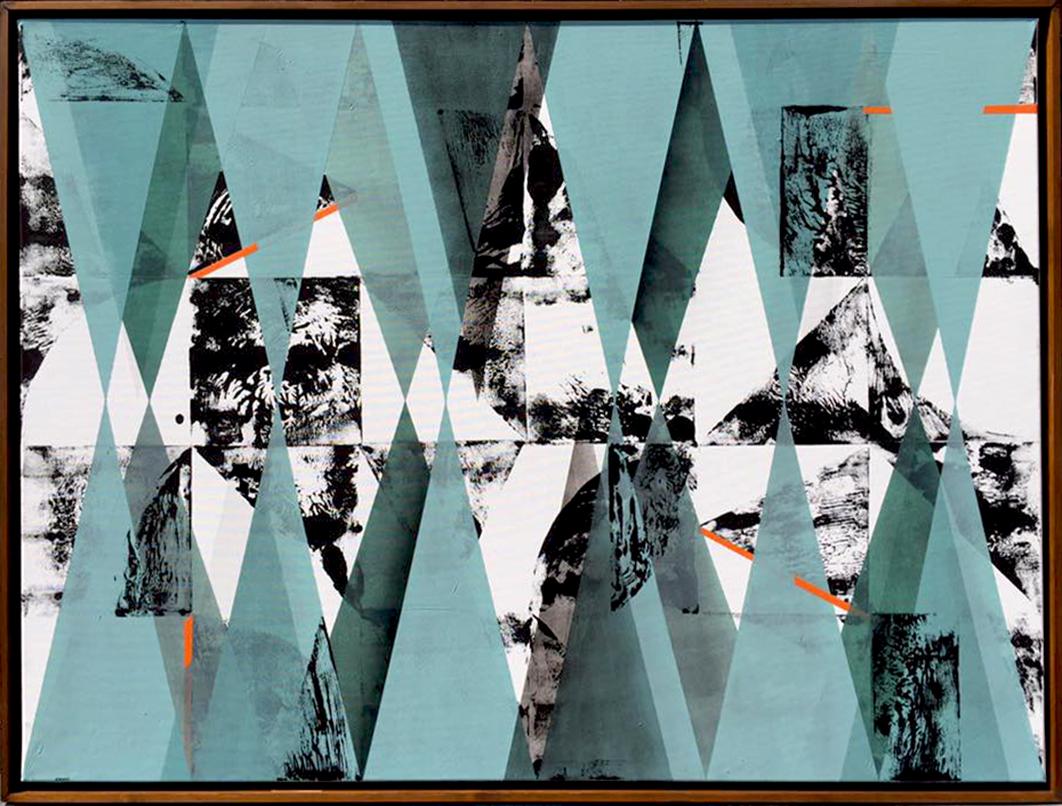 Sans titre 034 de Kera - Abstraction géométrique avec turquoise, noir et bleu