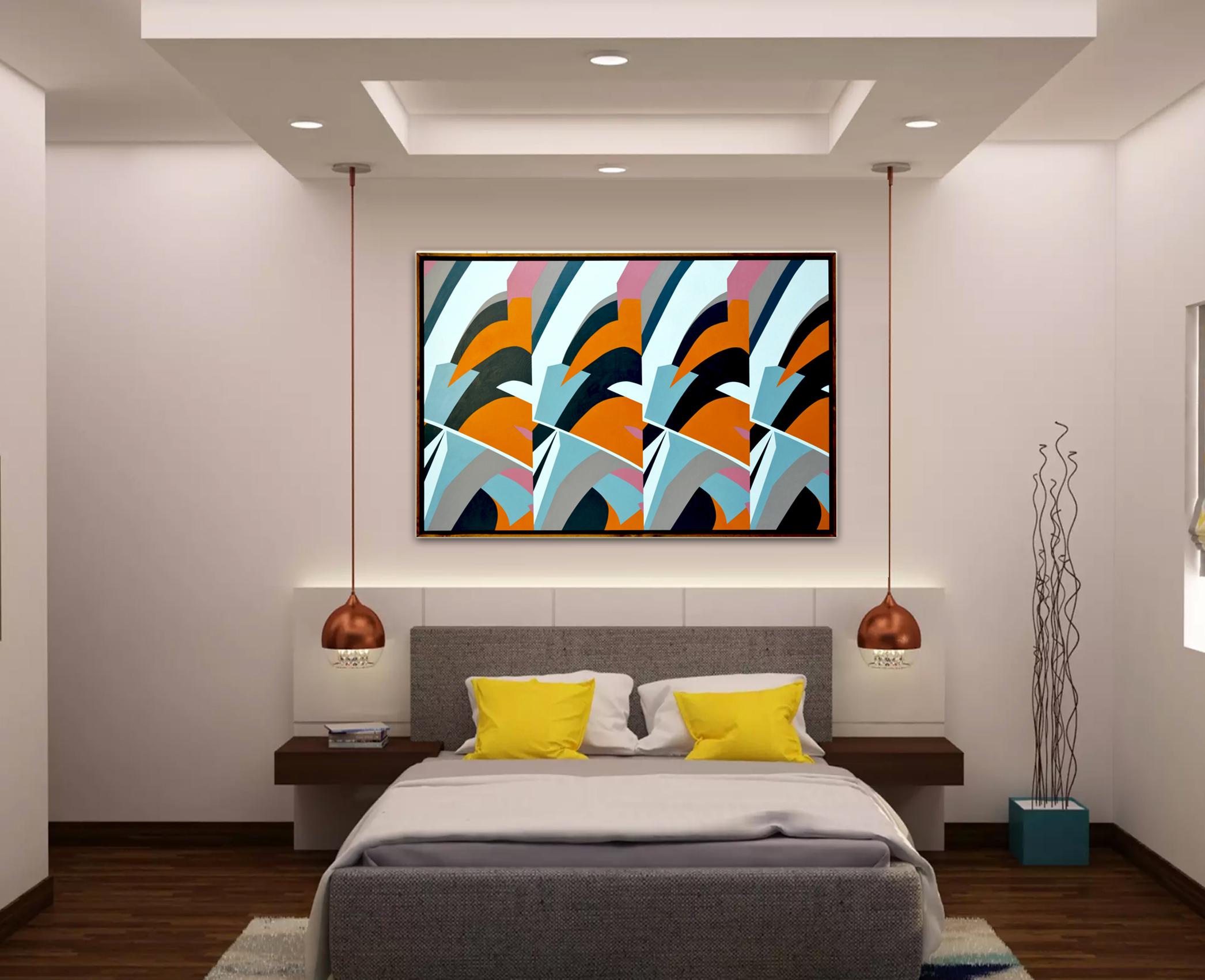 Waves by Kera - Abstraction géométrique contemporaine en noir et blanc en vente 1