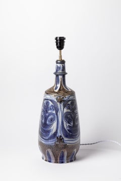 Keraluc 20th Century French Design Blue and Grey Ceramic Table Lamp Signed