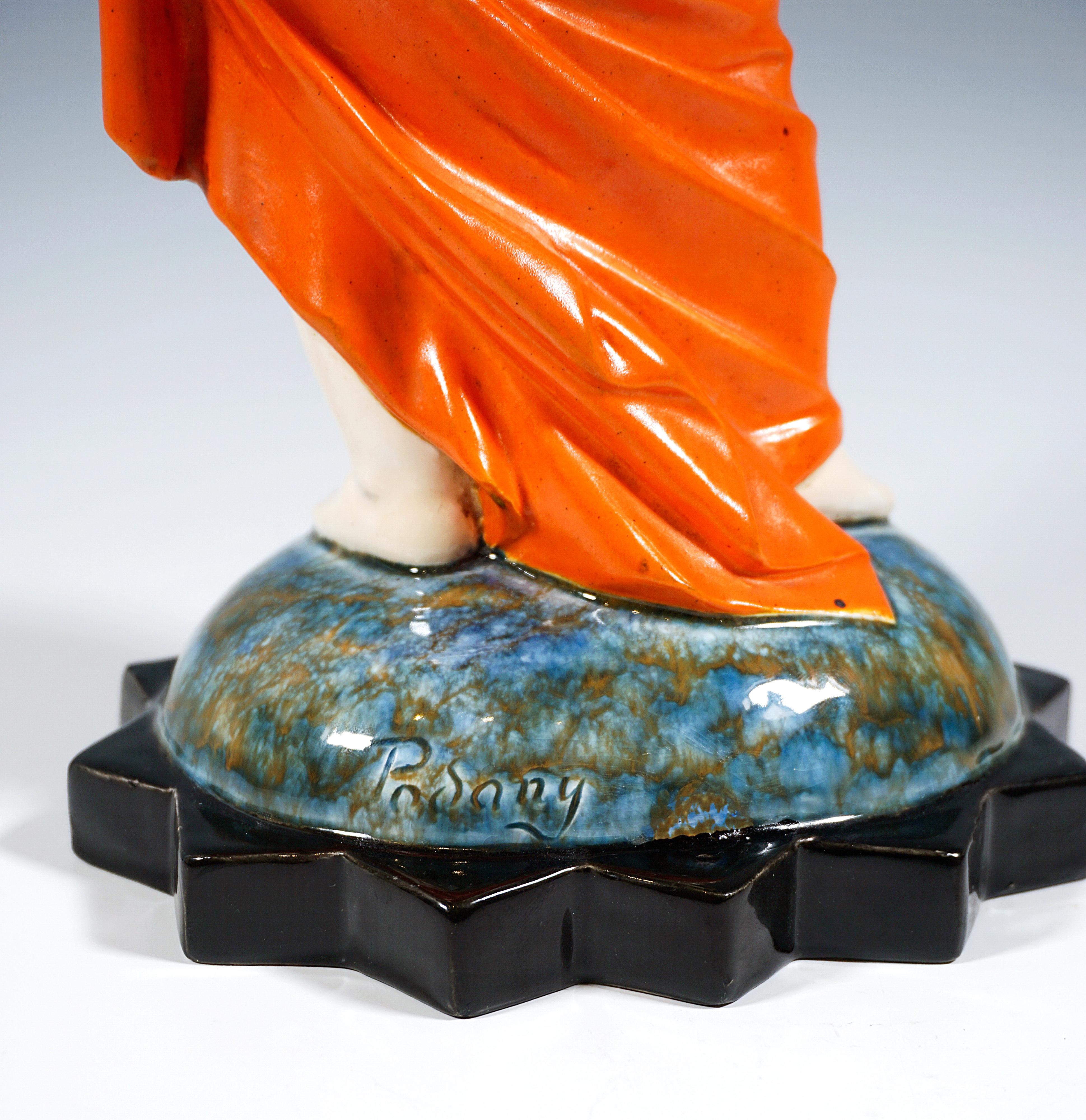 Figura Art Déco Keramos, Niña japonesa con cornucopia, Podany, Viena ca 1925 principios del siglo XX en venta