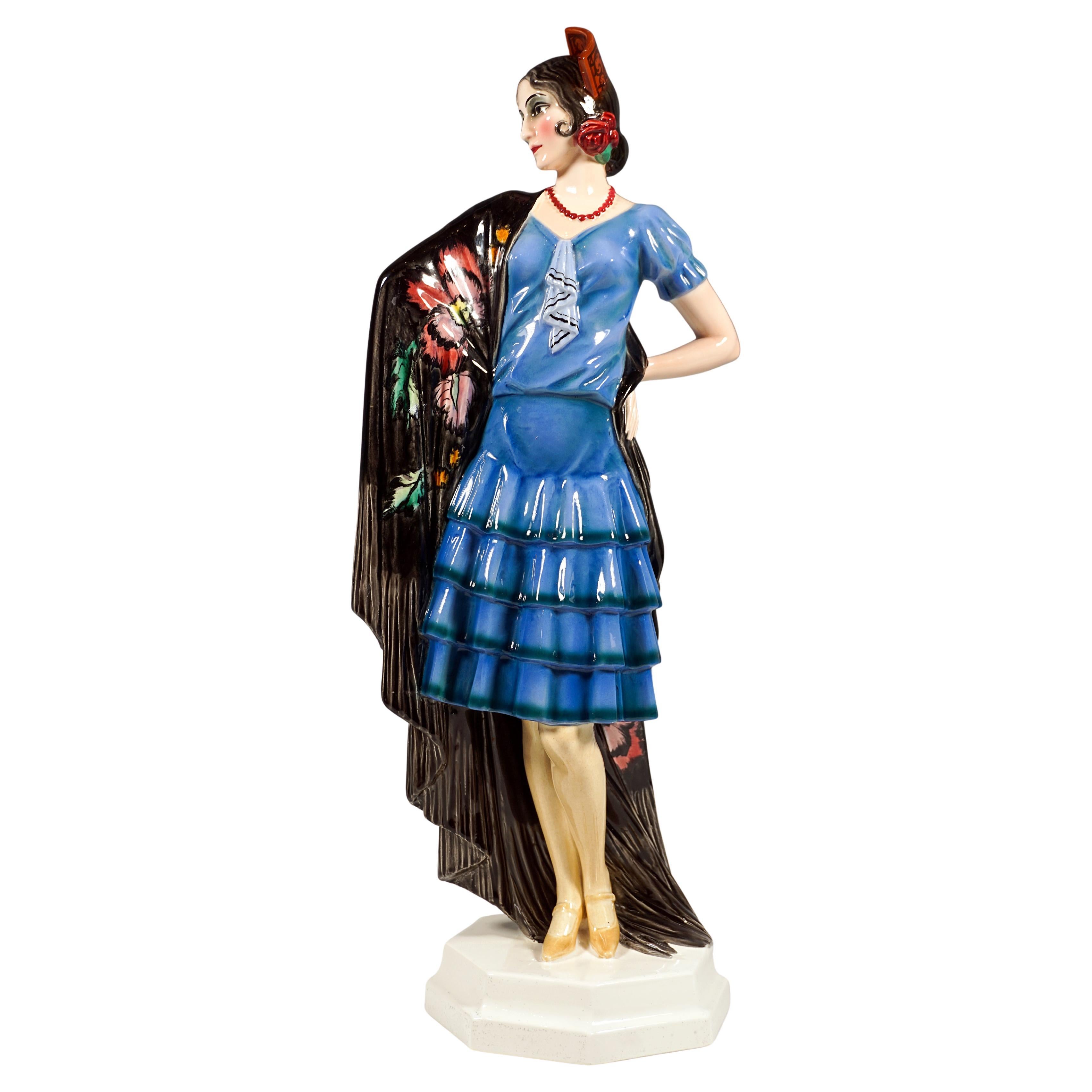 Keramos Art Déco Figure, Spanish Lady With Shawl, Rudolf Podany, Vienna, Ca 1925