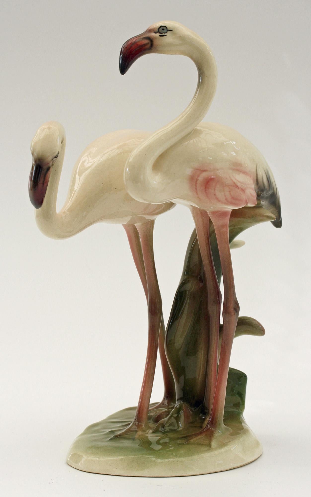 Keramos Austrian Wien Art Deco Pottery Flamingos Figure In Good Condition In Bishop's Stortford, Hertfordshire