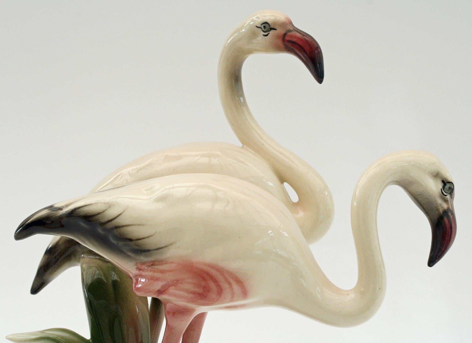Keramos Austrian Wien Art Deco Pottery Flamingos Figure 1