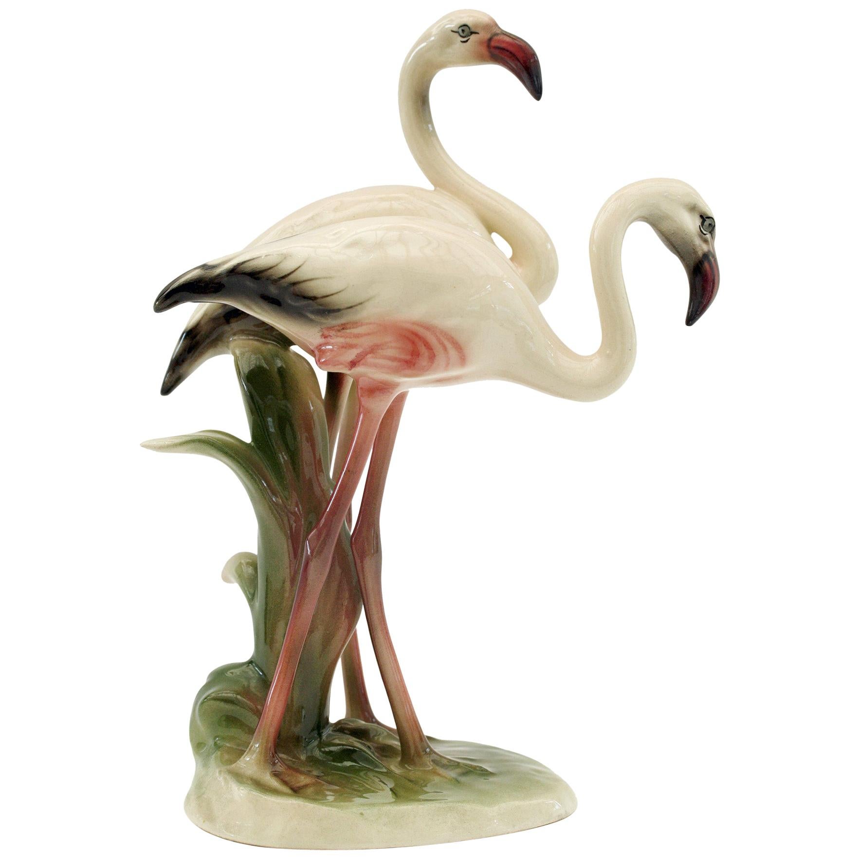 Keramos Austrian Wien Art Deco Pottery Flamingos Figure