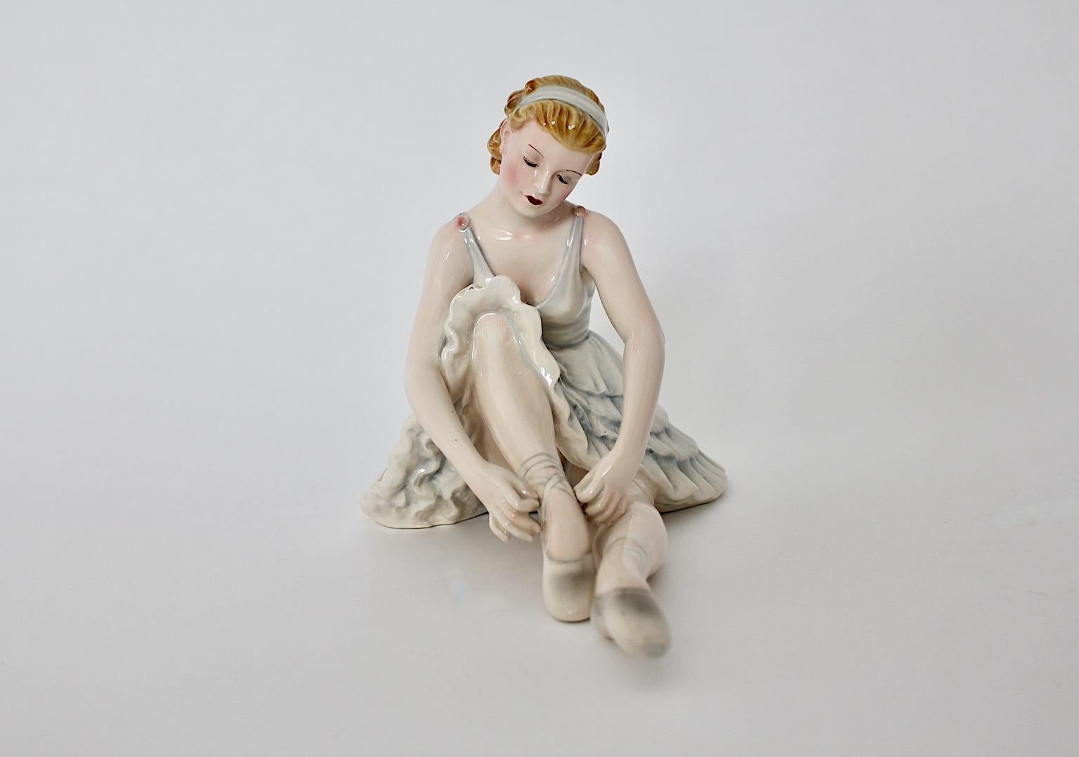 Ceramic Keramos Mid Century Modern Pastel Blue Dancer Ballerina Stephan Dakon C. 1949  For Sale