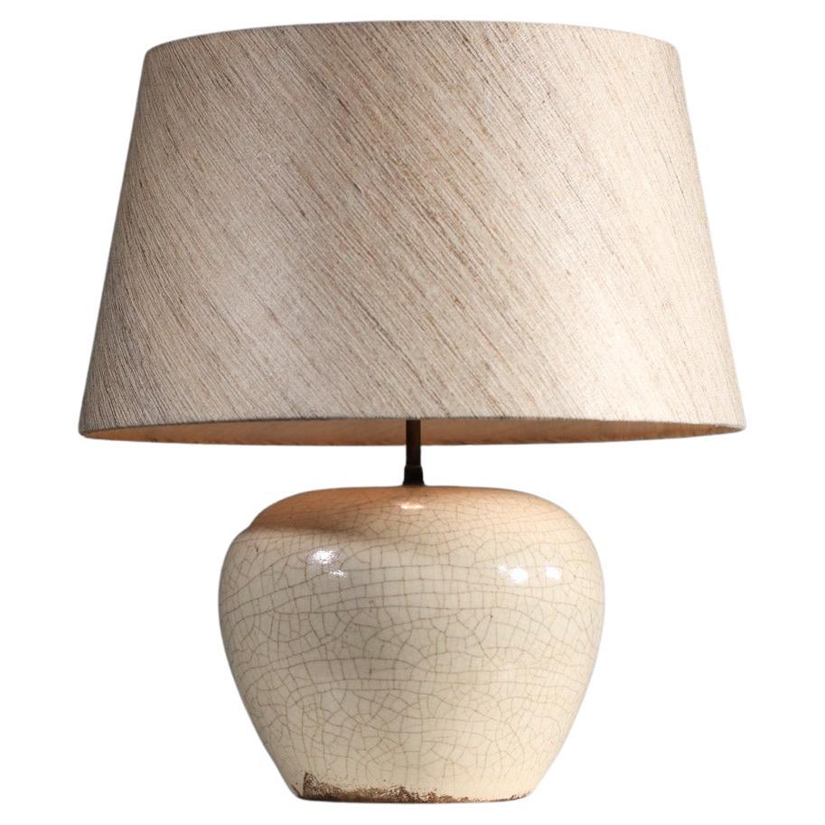 Keramos Sèvres Ceramic Table Lamp Base, White Crackle Glaze, 1950s