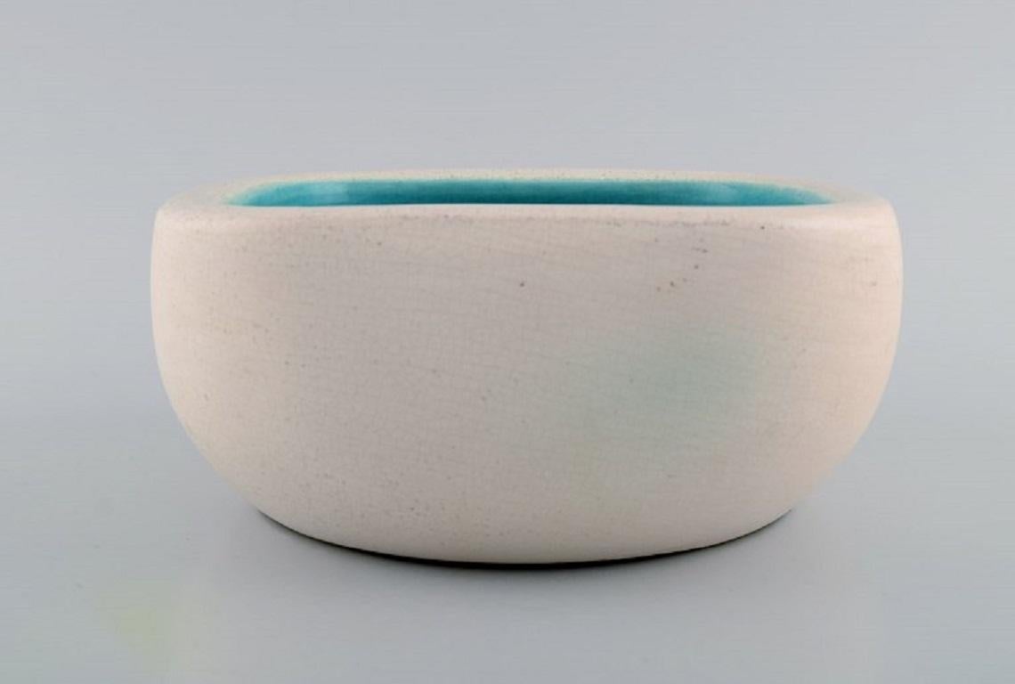Mid-Century Modern Keramos Sèvres, France, Bowl in Glazed Stoneware, Beautiful Turquoise Glaze For Sale
