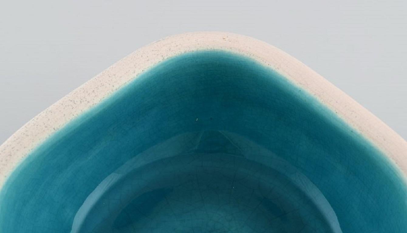 Hand-Painted Keramos Sèvres, France, Bowl in Glazed Stoneware, Beautiful Turquoise Glaze For Sale