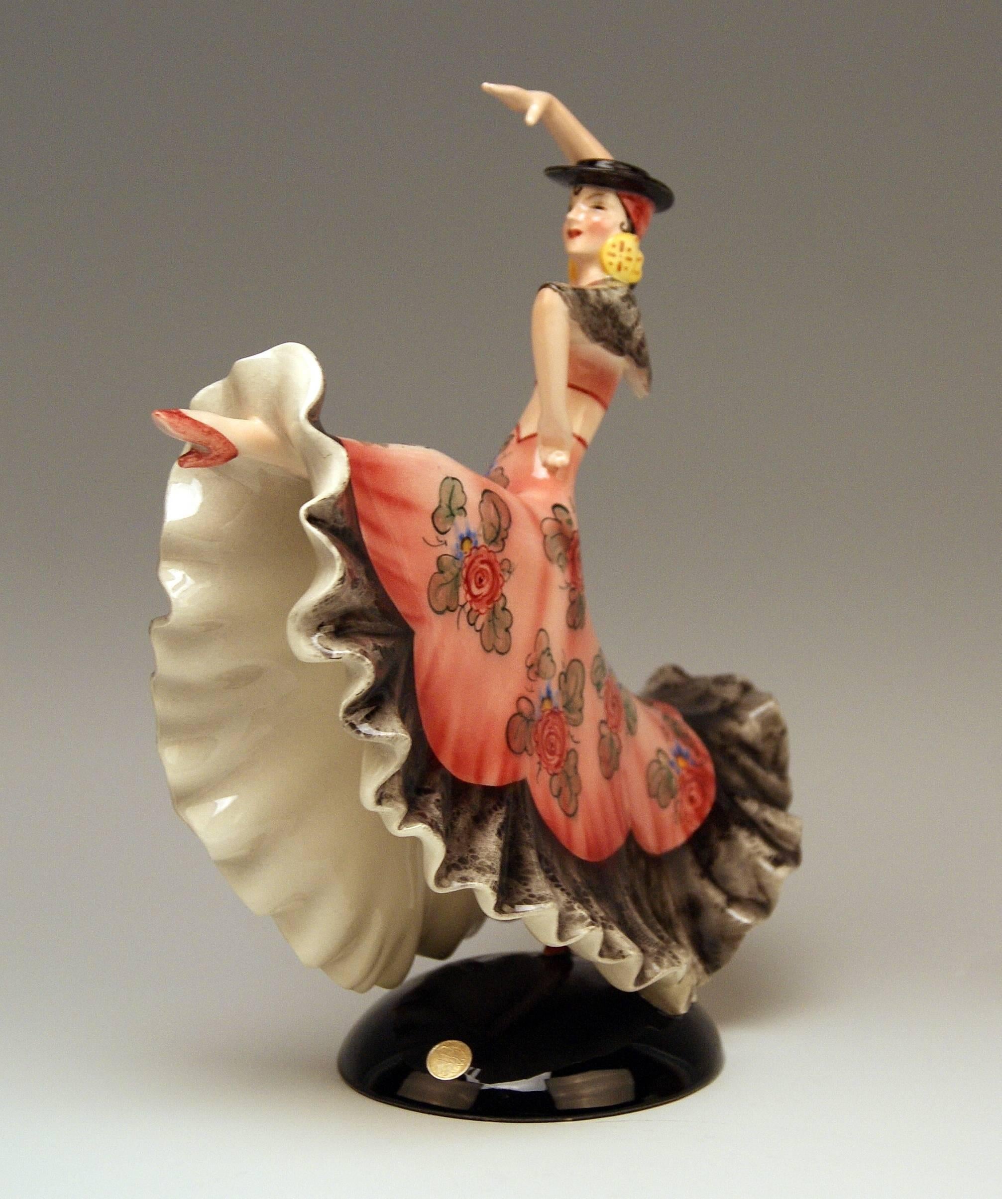 Austrian Keramos Spanish Lady Dancer Art Deco Model 1400 by Stefan Dakon Made circa 1930
