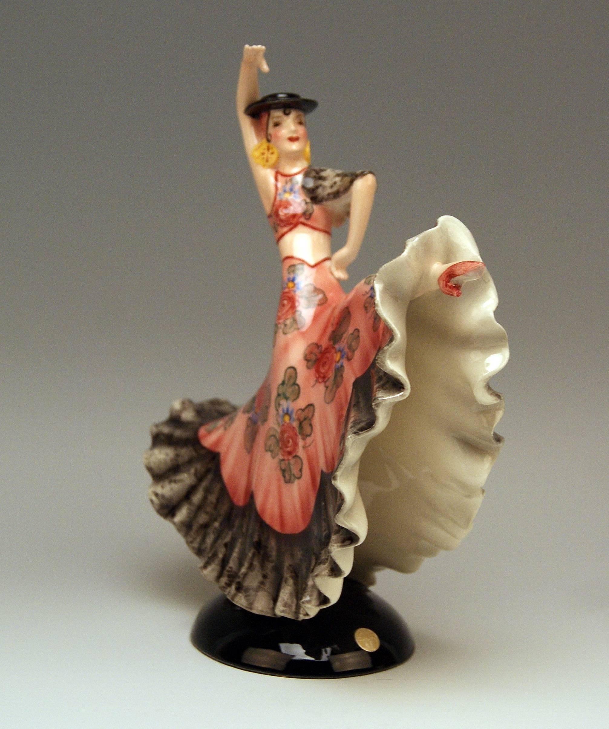 Painted Keramos Spanish Lady Dancer Art Deco Model 1400 by Stefan Dakon Made circa 1930