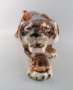 Keramos, Vienna, Very Large Tiger in Porcelain, Beautiful Figurine, circa 1940s