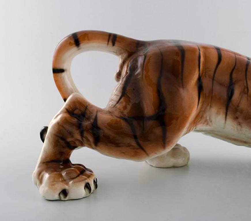 Art Deco Keramos, Vienna, Very Large Tiger in Porcelain, Beautiful Figurine, circa 1940s