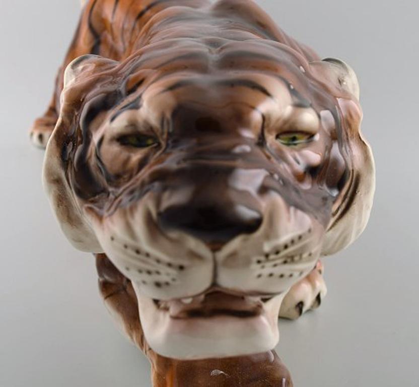 Austrian Keramos, Vienna, Very Large Tiger in Porcelain, Beautiful Figurine, circa 1940s