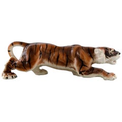 Keramos, Vienna, Very Large Tiger in Porcelain, Beautiful Figurine, circa 1940s