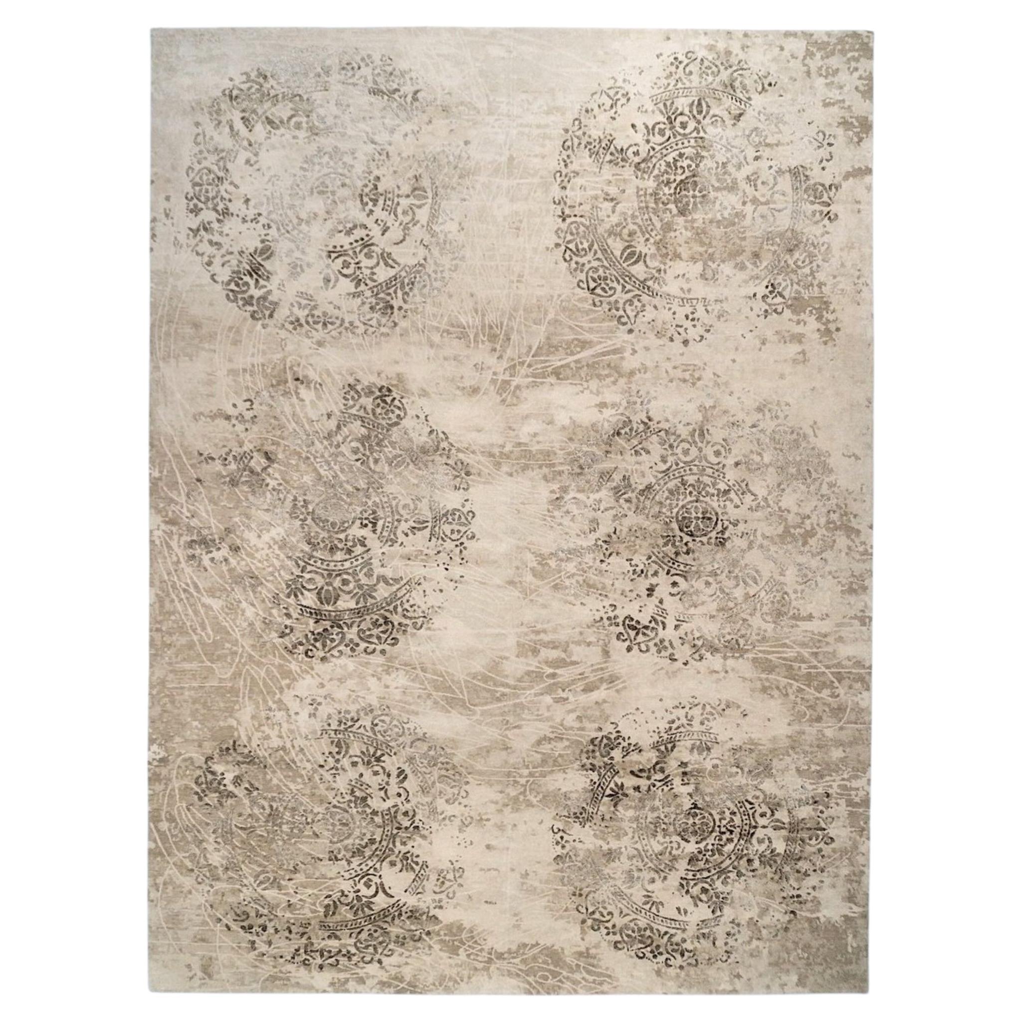 Kerela Transitional Handgeknüpfter Teppich aus Wolle und Seide - 9' x 12' im Angebot