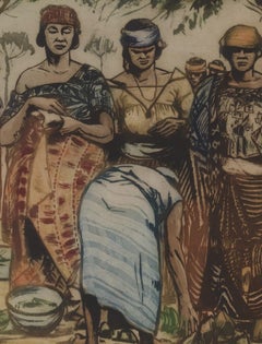 Kerels Henry, Mercado indígena del Kongo, grabado y coloreado