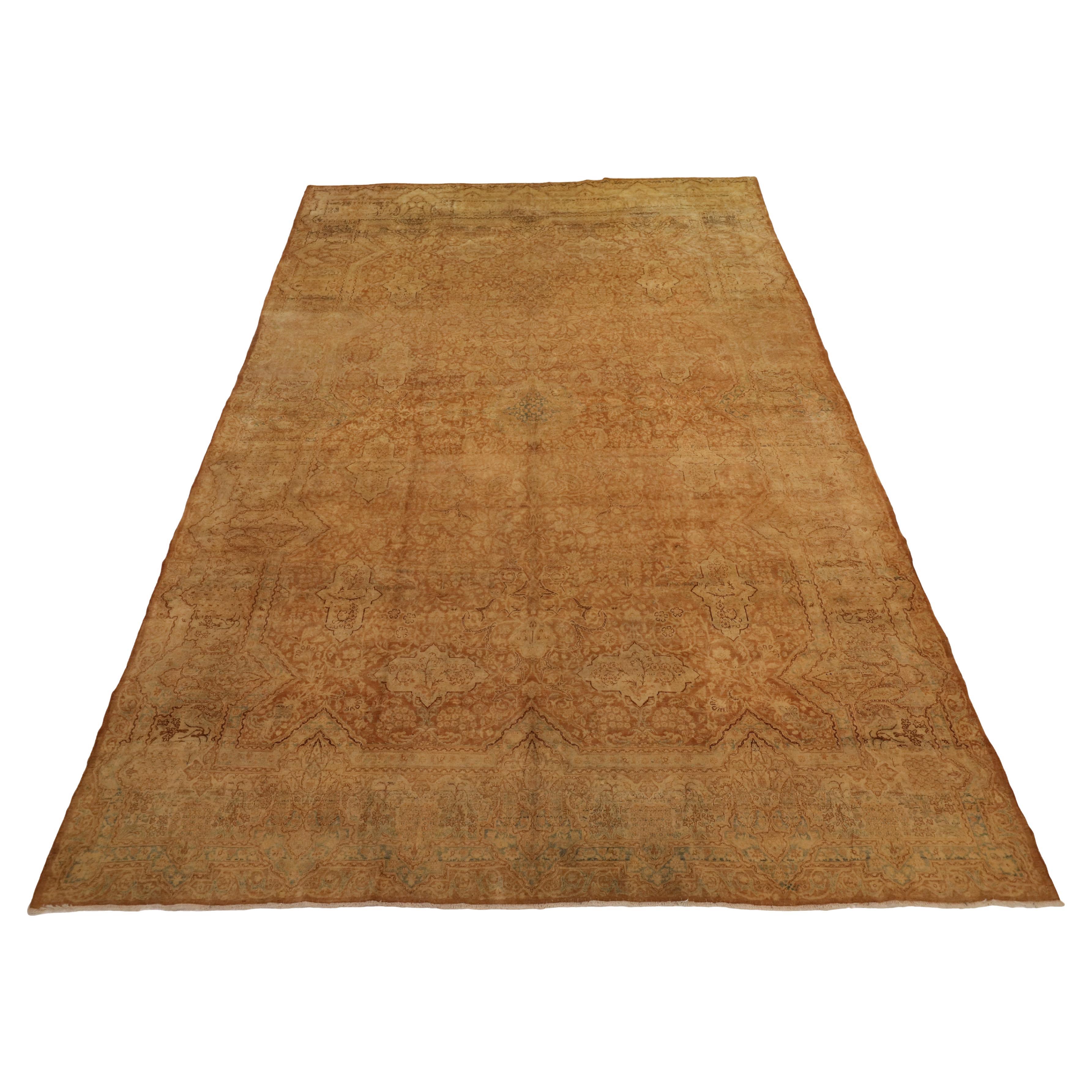 Kerman Antique Faded Room Size Rug, Beige Red - 9 x 15 For Sale