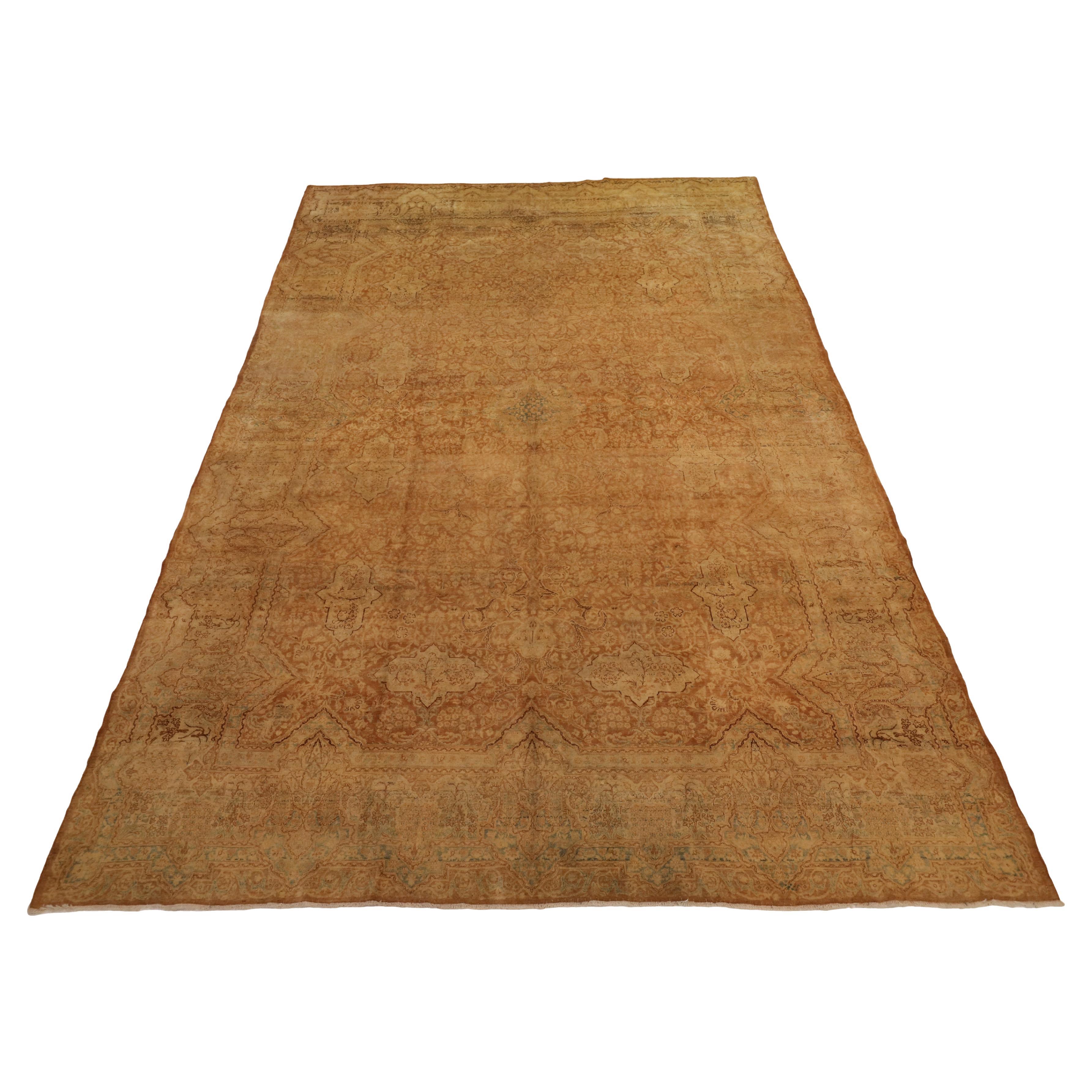 Antiker Kerman-Teppich in Zimmergröße, verblasst, beigerot, 9 x 15 im Angebot