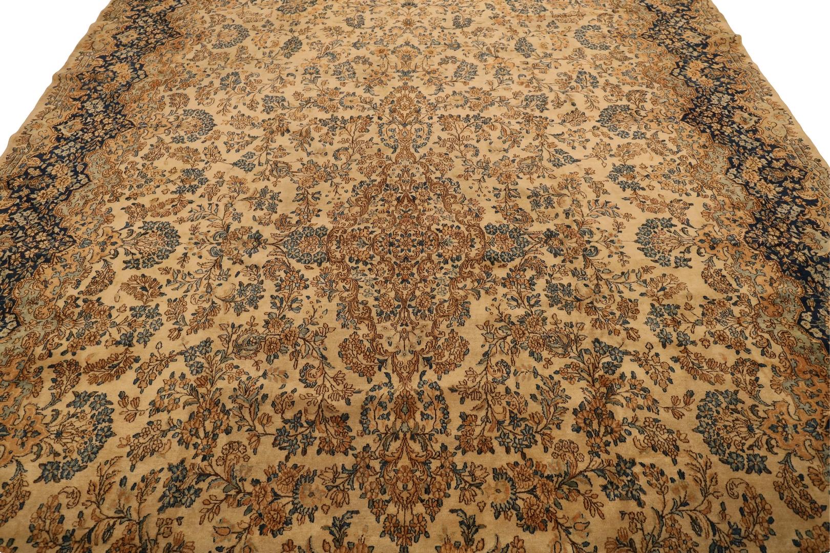 Hand-Knotted Kerman Antique Floral Gallery Size rug, Beige Blue - 11'7
