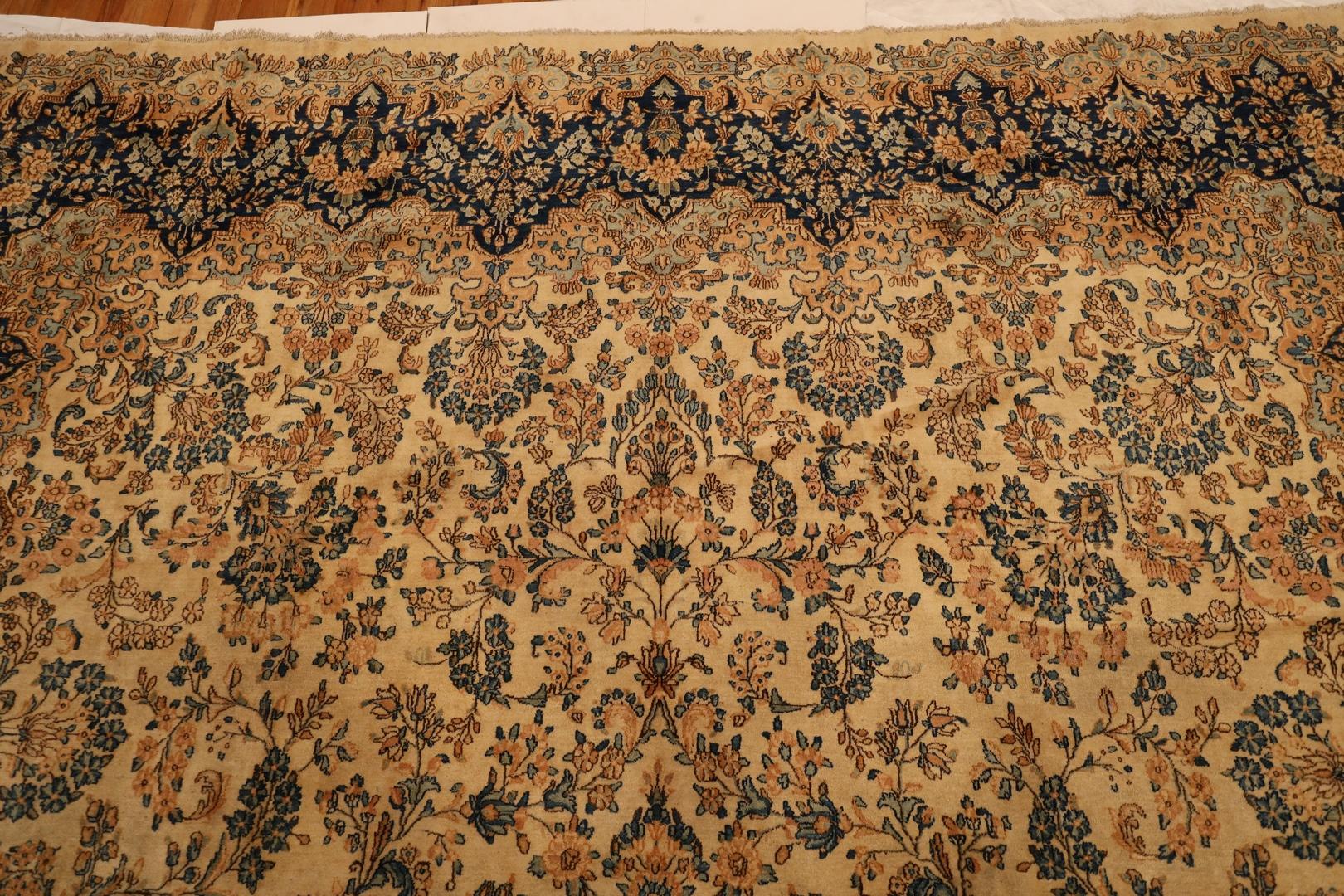 Mid-20th Century Kerman Antique Floral Gallery Size rug, Beige Blue - 11'7