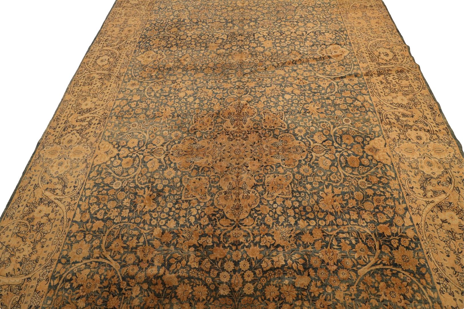 Early 20th Century Kerman Antique Gallery Size Rug, Beige & Light/Medium-Blue - 10 x 19 For Sale