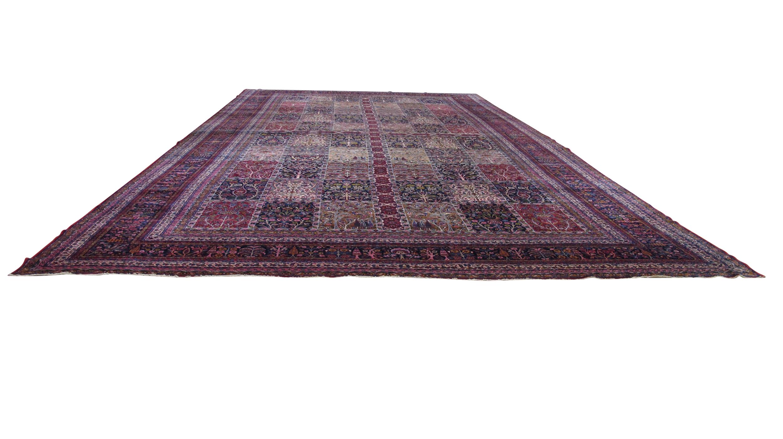 Tapis persan Kerman Palace taille 12 x 26 pouces Bon état - En vente à Oakland, CA