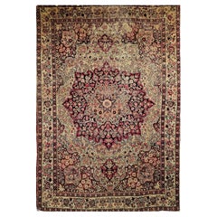 19th Century Persian Kerman Lavar in Floral Pattern in Red, Pale Yellow, Black