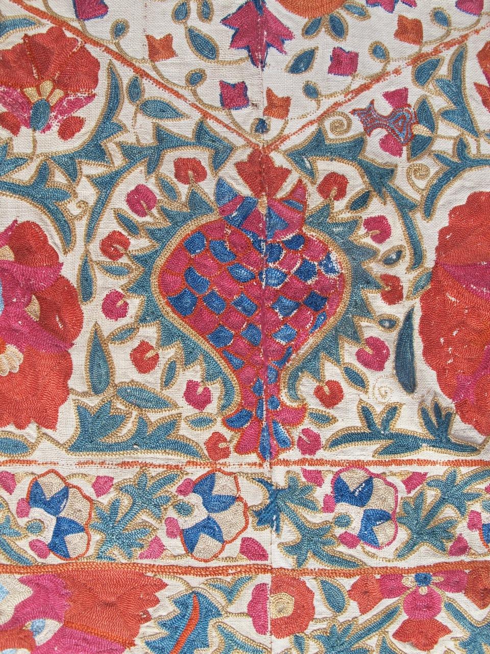 Hand-Knotted Antique Uzbek Kermina Suzani Textile, c. 1800 For Sale