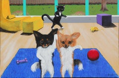 Colorful and Fun Abstract Contemporary Painting of Animals in Interior Scene