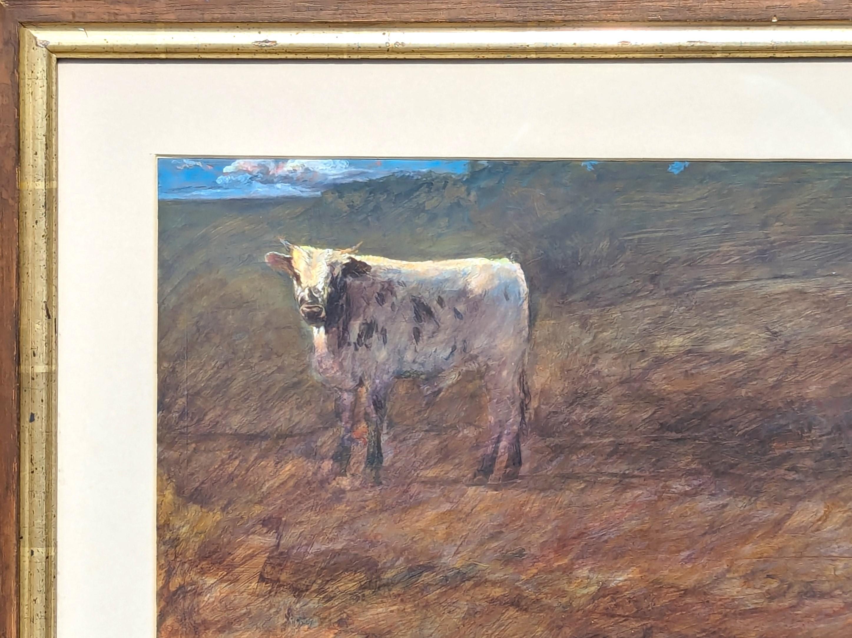 Paysage Paysage, peinture de paysage pastoral naturaliste représentant une jeune fille et une vache - Naturalisme Painting par Kermit Oliver