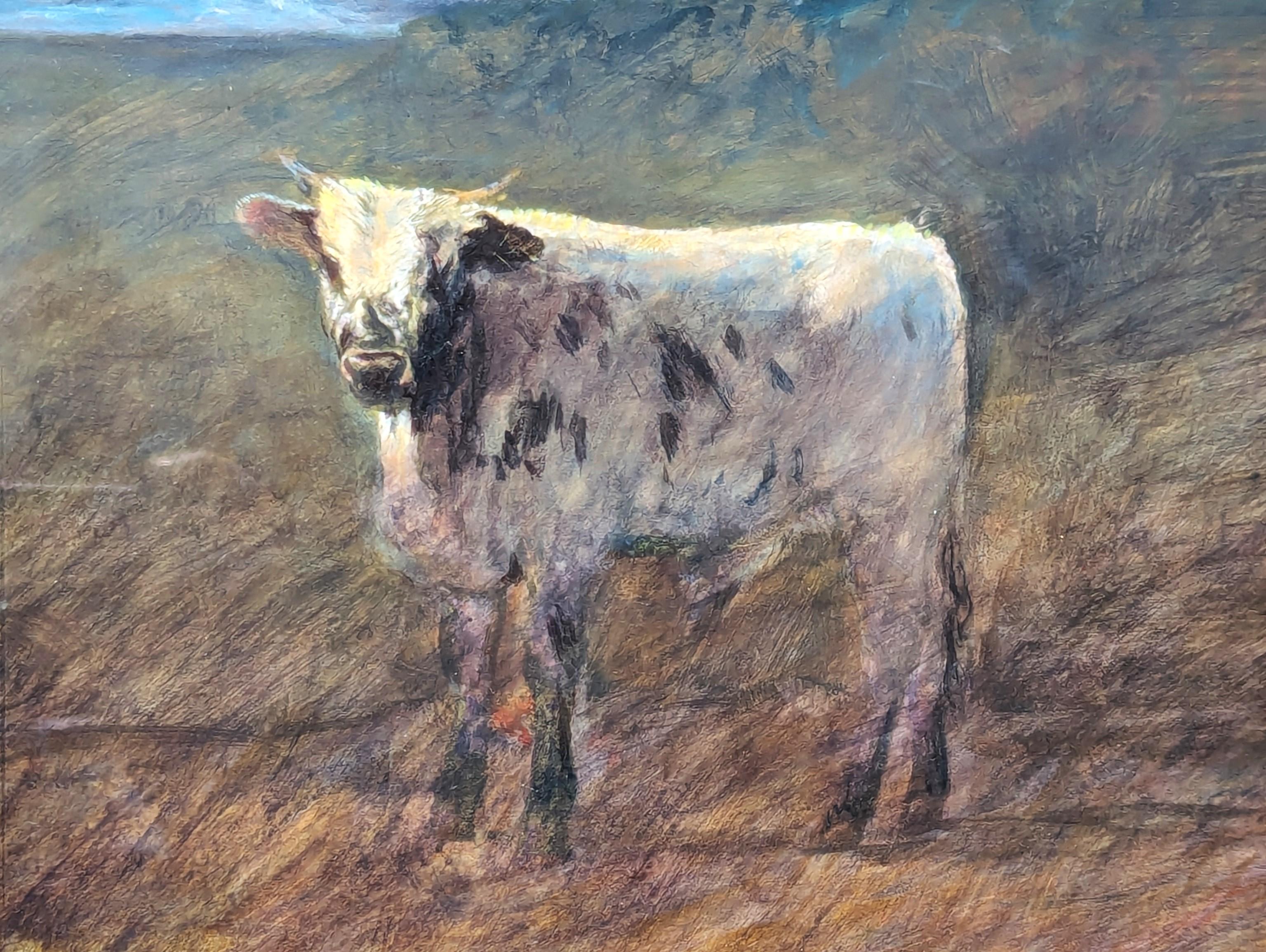 Paysage Paysage, peinture de paysage pastoral naturaliste représentant une jeune fille et une vache en vente 3
