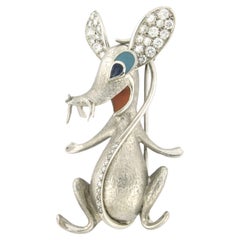 KERN Brooch Mouse shaped enamel, sapphire and diamond 18k white gold
