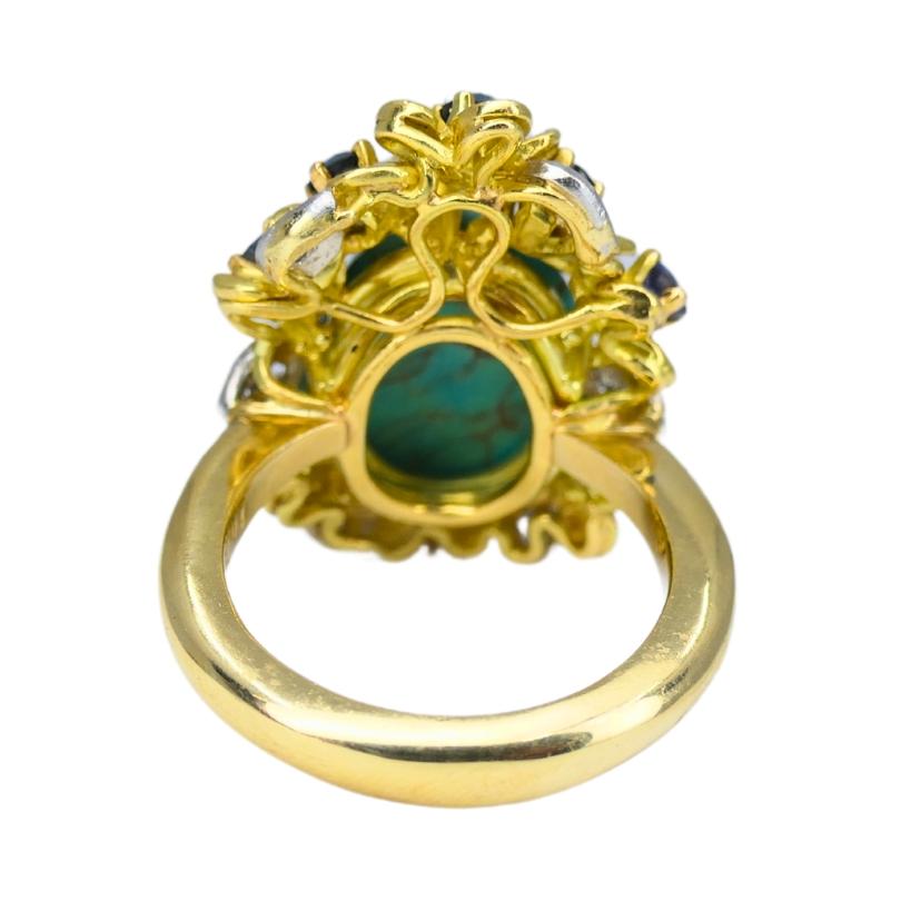 Kern Jewelry Set Gold Turquoise Cabochon Sapphire Diamond in vendita 5