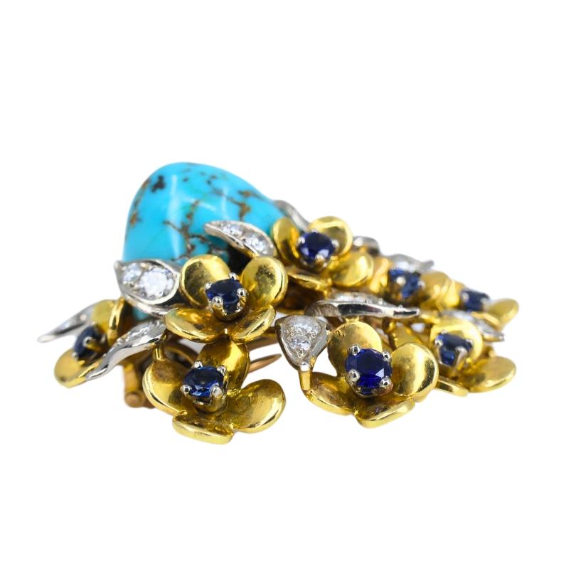Kern Jewelry Set Gold Turquoise Cabochon Sapphire Diamond in vendita 8