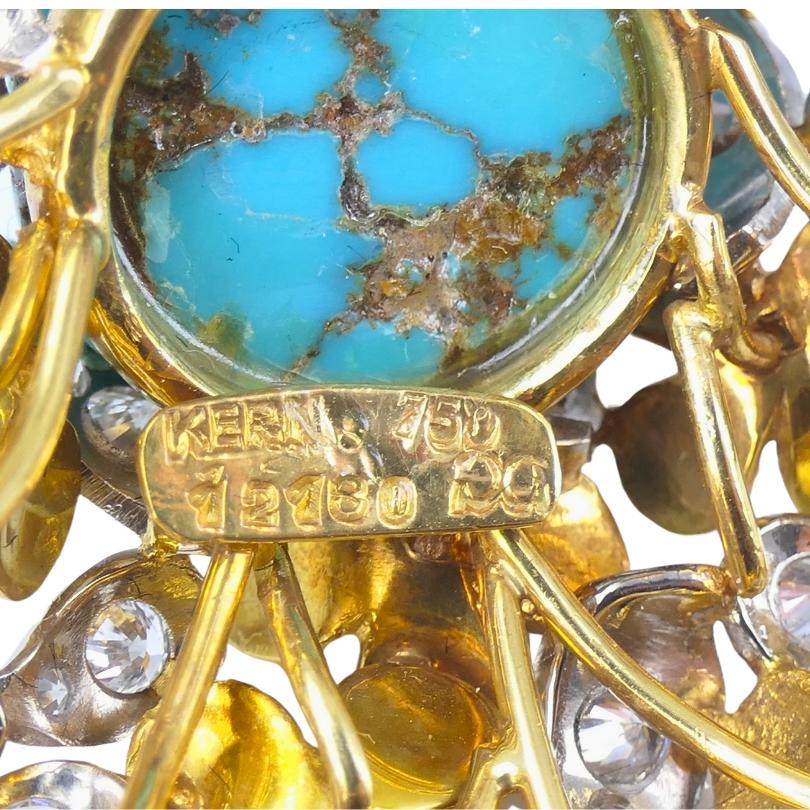 Taglio misto Kern Jewelry Set Gold Turquoise Cabochon Sapphire Diamond in vendita