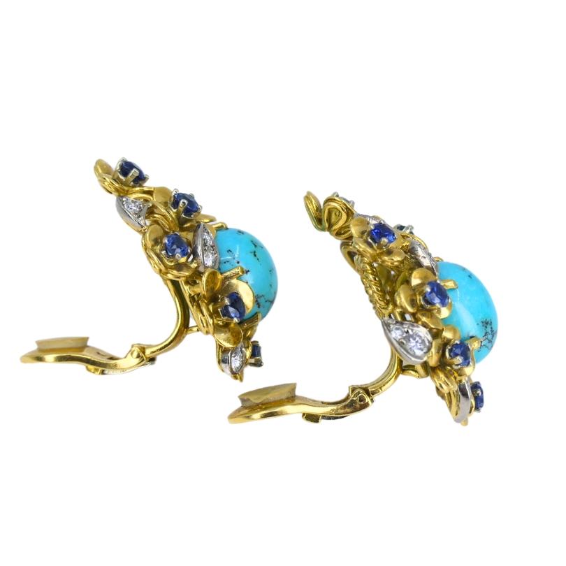 Donna Kern Jewelry Set Gold Turquoise Cabochon Sapphire Diamond in vendita