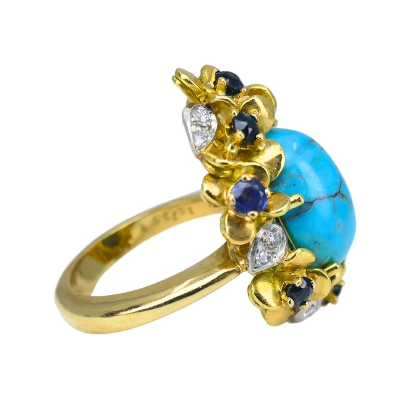 Kern Jewelry Set Gold Turquoise Cabochon Sapphire Diamond in vendita 3