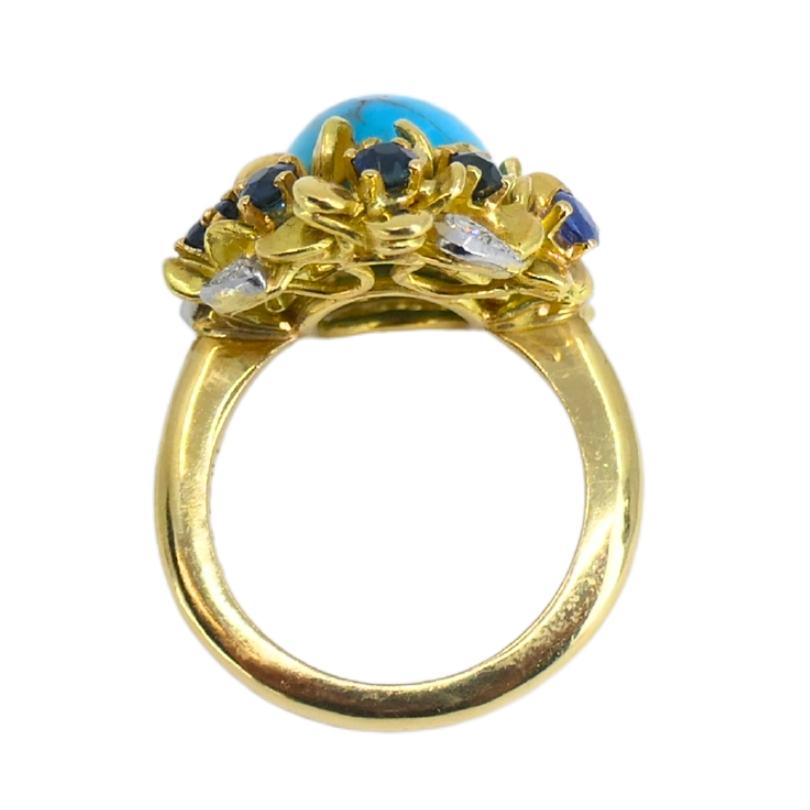 Kern Jewelry Set Gold Turquoise Cabochon Sapphire Diamond in vendita 4