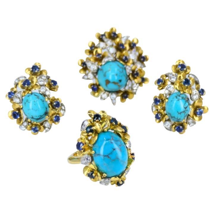 Kern Jewelry Set Gold Turquoise Cabochon Sapphire Diamond