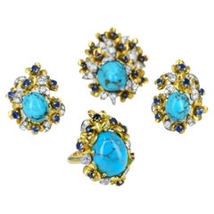 Kern Jewelry Set Gold Turquoise Cabochon Sapphire Diamond
