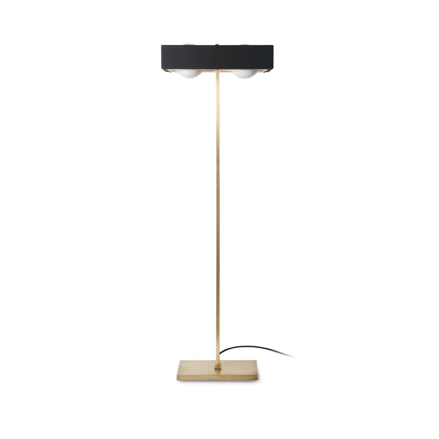 Kernel floor light - Black by Bert Frank
Dimensions: 125 x 40 x 30 cm
Materials: Brass, steel

Brushed brass lacquered as standard, custom finishes available.

When Adam Yeats and Robbie Llewellyn founded Bert Frank in 2013 it was a meeting of minds
