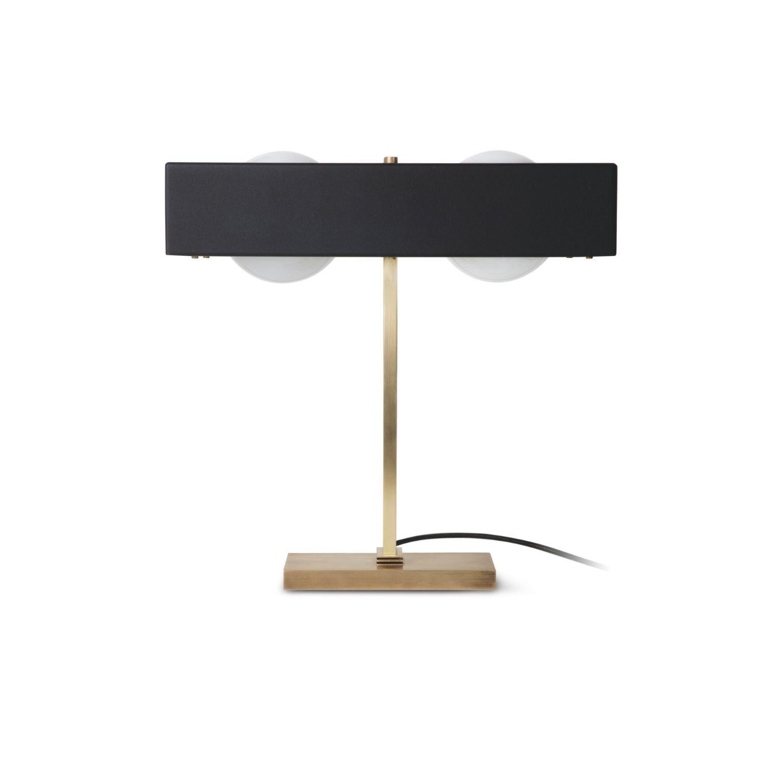 Kernal table light - Black by Bert Frank
Dimensions: 41.5 x 40 x 24 cm
Materials: Brass, steel

Brushed brass lacquered as standard, custom finishes available.

When Adam Yeats and Robbie Llewellyn founded Bert Frank in 2013 it was a meeting of