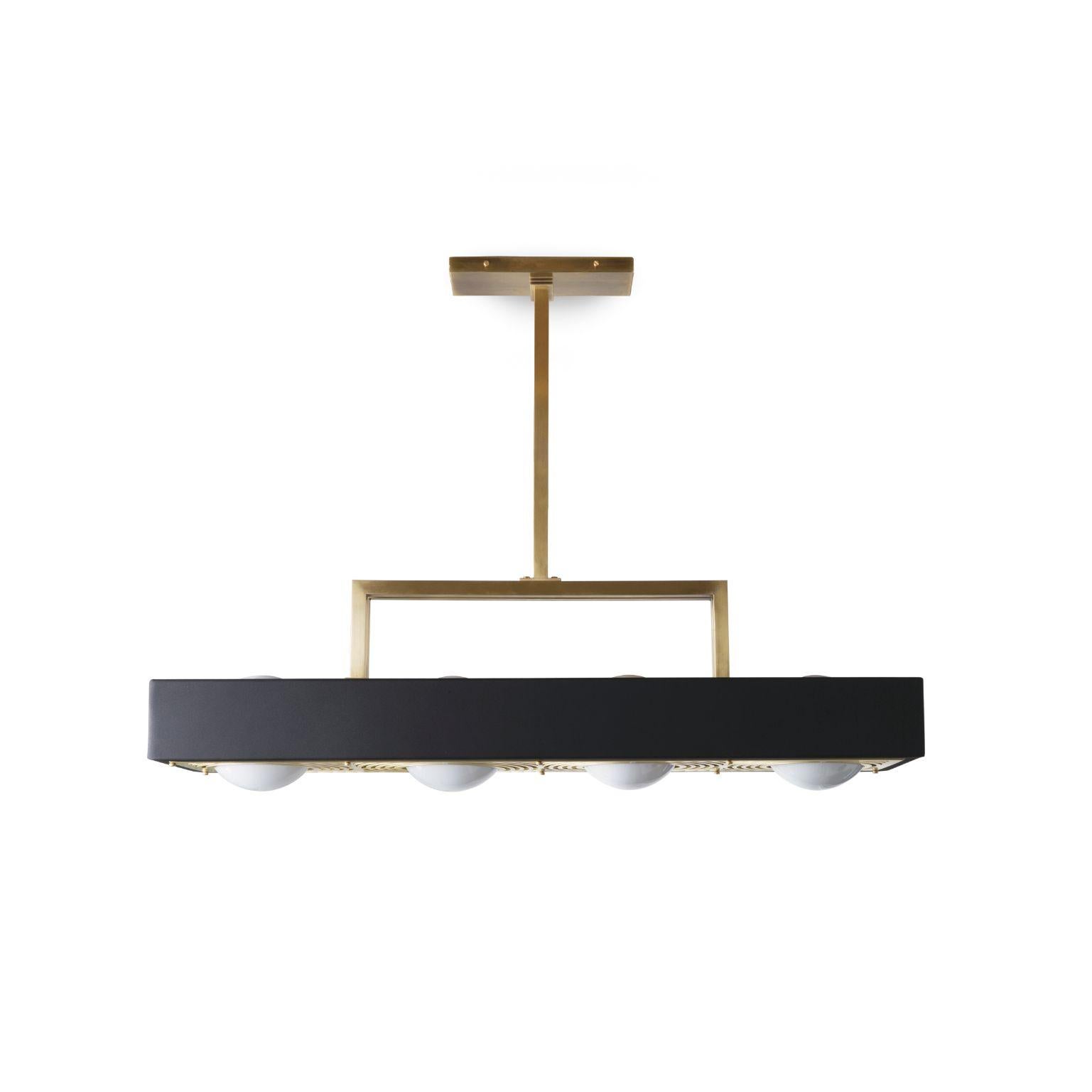 Kernel pendant light - black by Bert Frank
Dimensions: 18.5 (only lamp) x 80 x 20 cm
Materials: Brass, steel

Also available: in blue and white

When Adam Yeats and Robbie Llewellyn founded Bert Frank in 2013 it was a meeting of minds and the