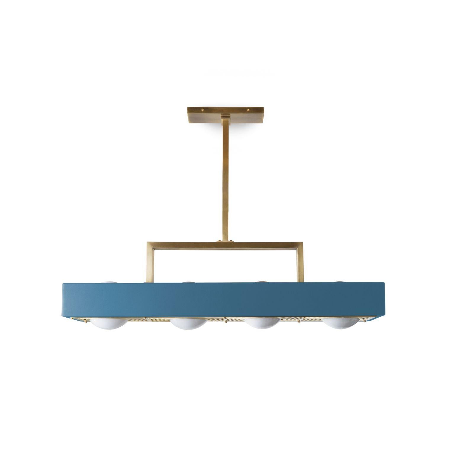 Kernel pendant light, blue by Bert Frank
Dimensions: 18.5 (only lamp) x 80 x 20 cm
Materials: Brass, steel

Also available: in white and black.

When Adam Yeats and Robbie Llewellyn founded Bert Frank in 2013 it was a meeting of minds and the start