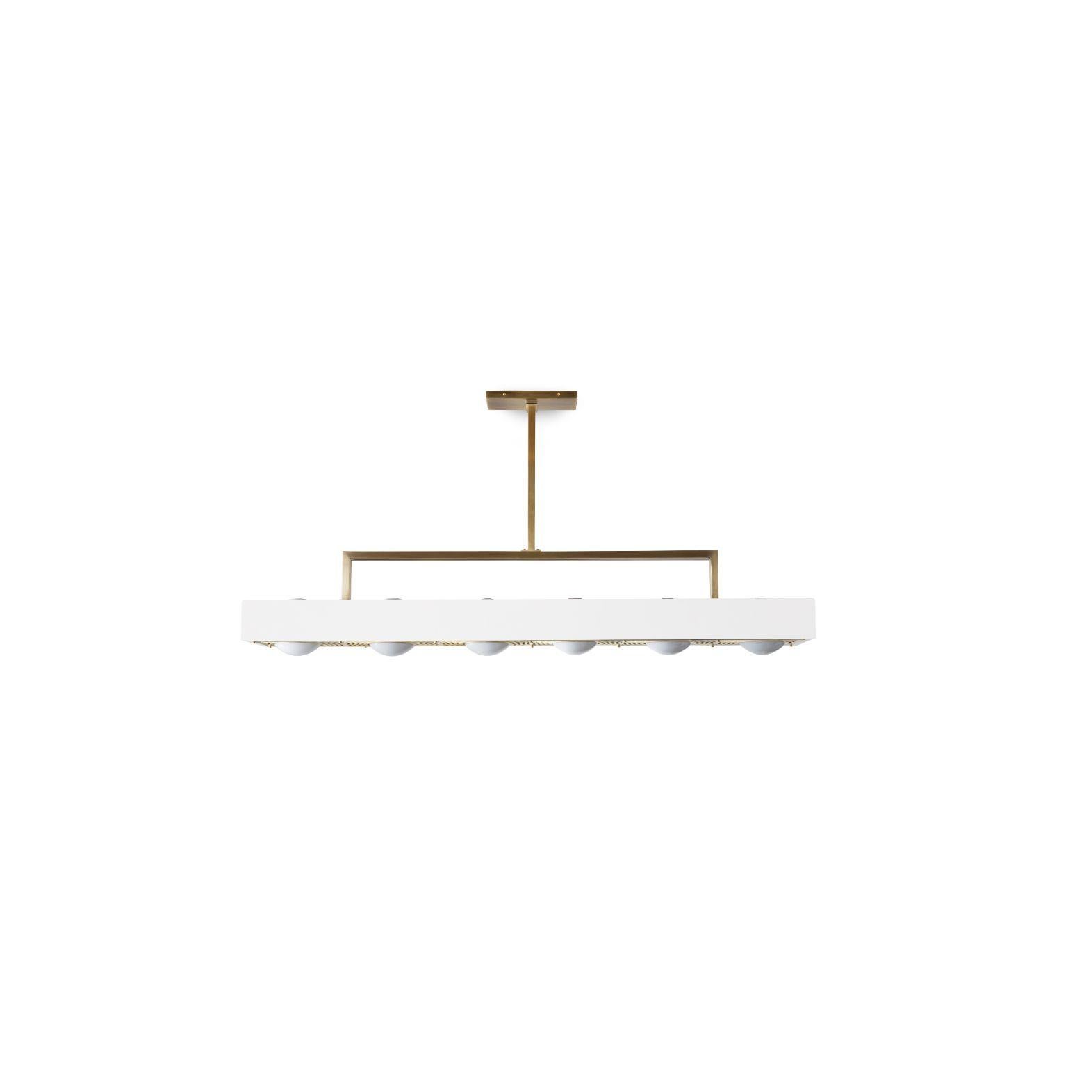 Kernel Pendant Light XL - White by Bert Frank
Dimensions: 22.6 (only lamp) x 119 x 20 cm
Materials: Brass, steel

Also Available: in black and blue.

When Adam Yeats and Robbie Llewellyn founded Bert Frank in 2013 it was a meeting of minds and