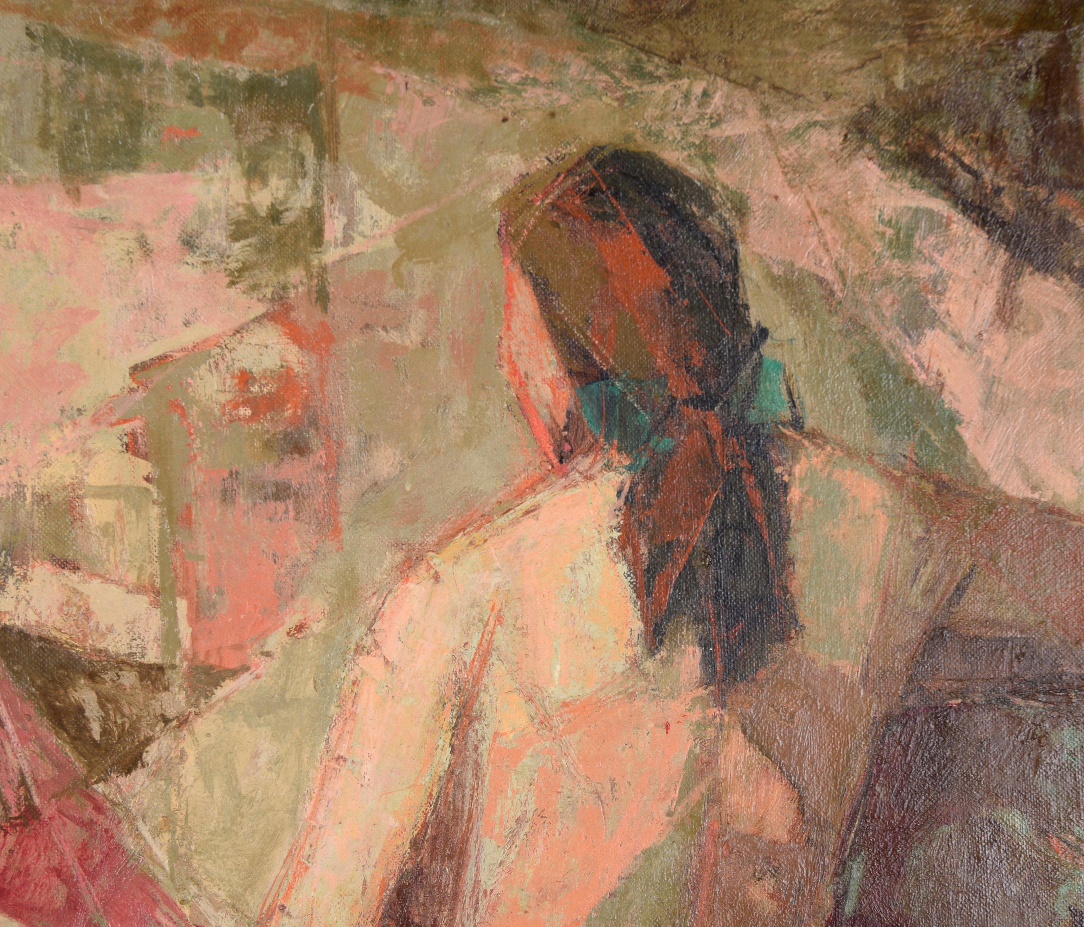 Mujer desnuda cubista junto a la ventana al óleo sobre panel ilustración envuelto en lienzo - Nude Painting Marrón de Kero Antoyan
